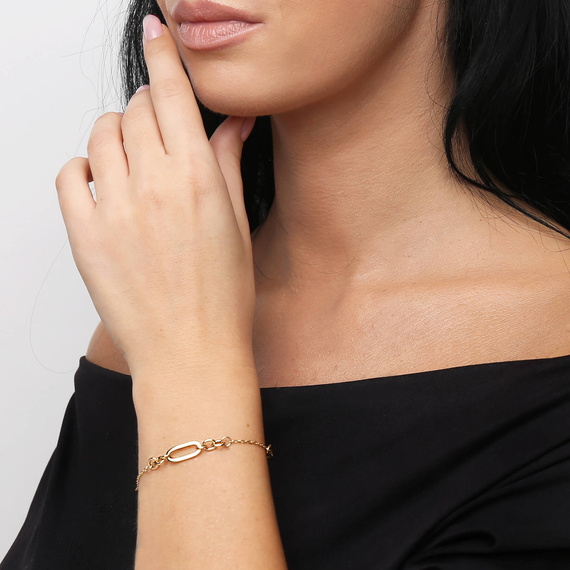 Złota bransoletka 585 prostokąt agrafka okrągłe ogniwa ankier 16-18 cm