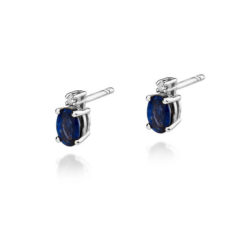 Złote kolczyki 585 owalne z szafirem i diamentem 1,43 ct
