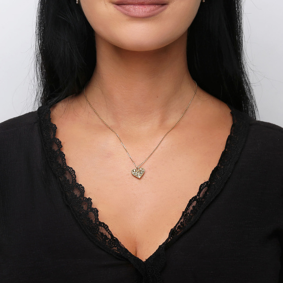 Złoty naszyjnik serce dwustronny 585 serduszko diamentowane iluzja dwukolorowe 42-45 cm