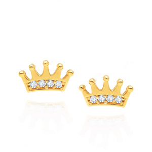 Złote kolczyki korony 585 korona z cyrkoniami na sztyft