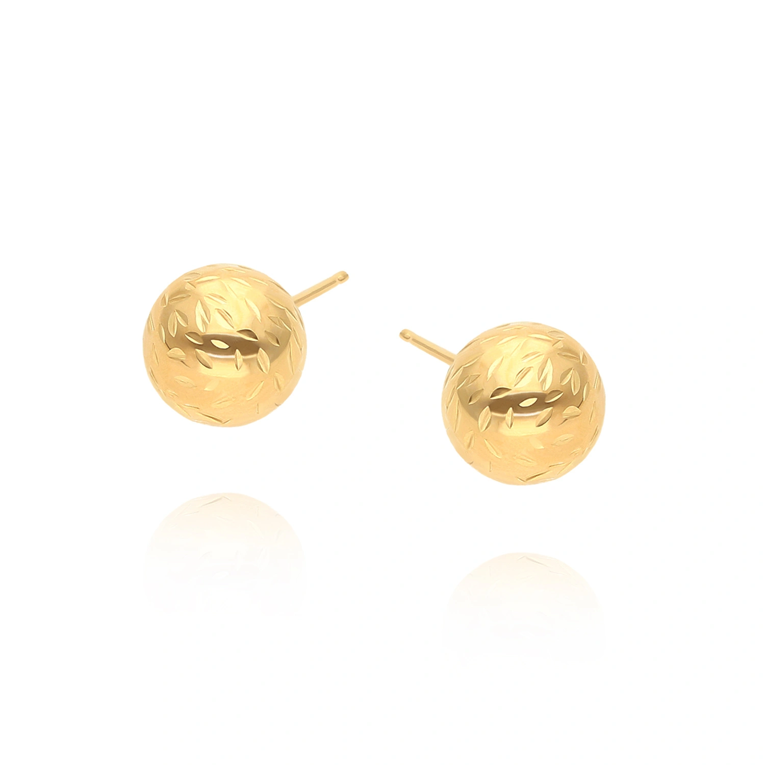 Kolczyki złote kulki 585 diamentowane nacinane 8 mm na sztyft