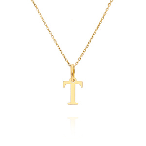Złota zawieszka wisiorek 585 prosta mała literka T wysokość 1 cm