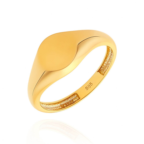 Złoty pierścionek damski 585 sygnet okrągły gładki grawer