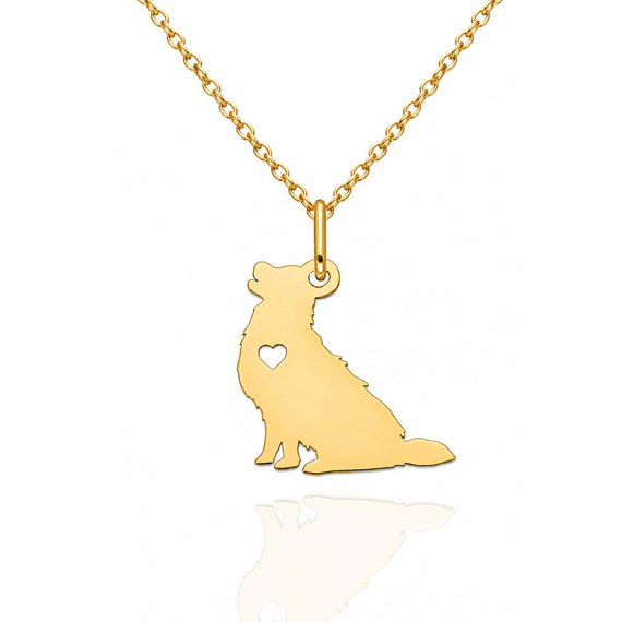 Złota zawieszka golden retriever z sercem 585 piesek serduszko 1,7 cm