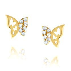Złote kolczyki motylki 585 ażurowe motyle z cyrkoniami na sztyft 