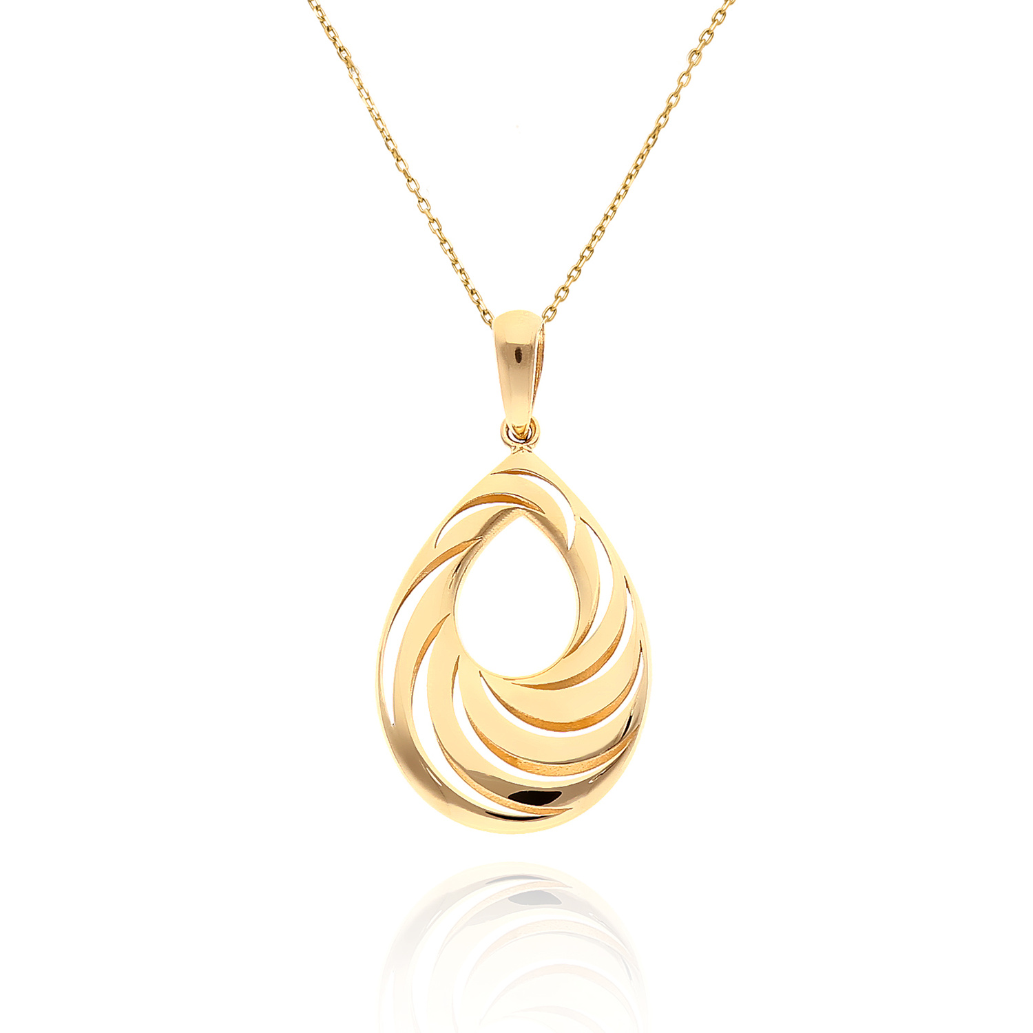 Złota zawieszka 585 duża przestrzenna łezka nacinana