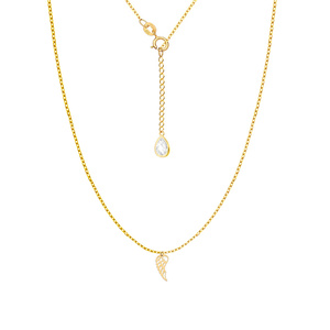 Złoty naszyjnik celebrytka 585 skrzydło wiszące z cyrkonią przy zapięciu 42  - 45 cm