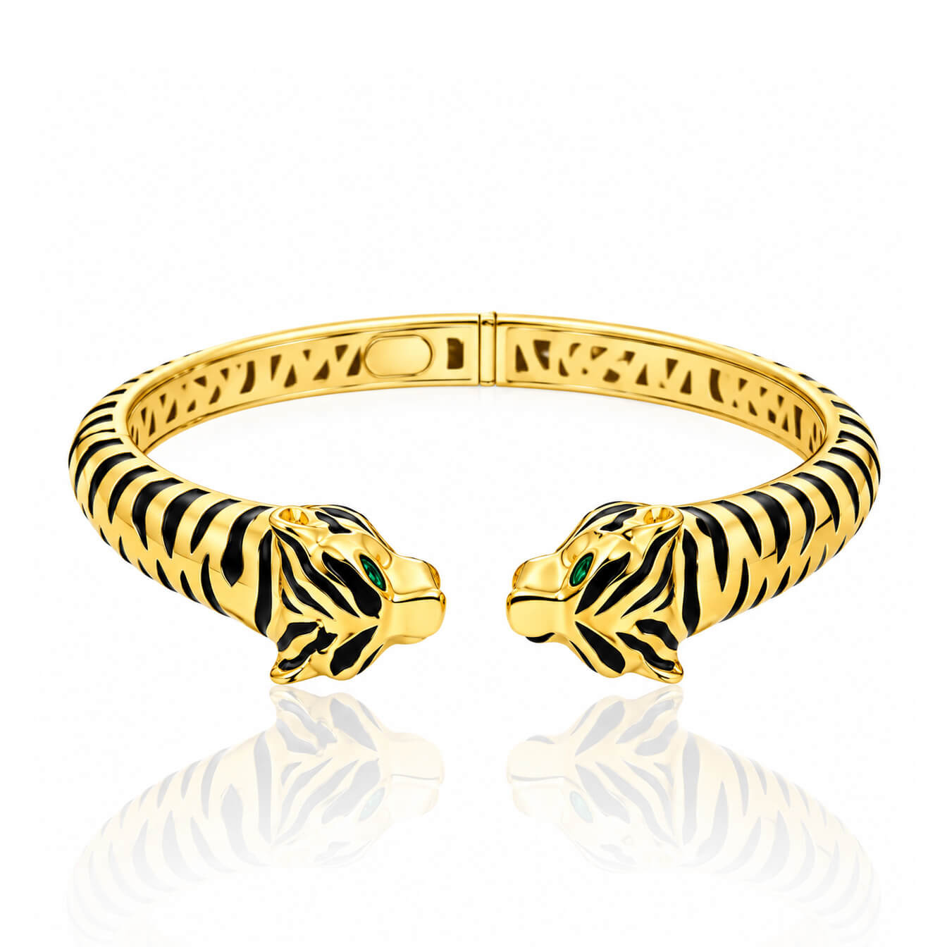 Złota bransoletka 585 sztywna tygrys gepard lampart zielone oczy