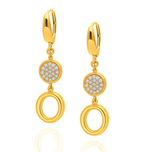 Złote kolczyki wiszące 585 koła kółka z cyrkoniami angielskie