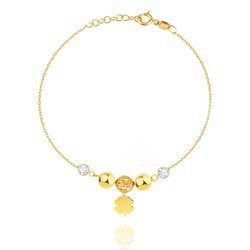 Bransoletka złota kulki z zawieszkami koniczynka celebrytka 585