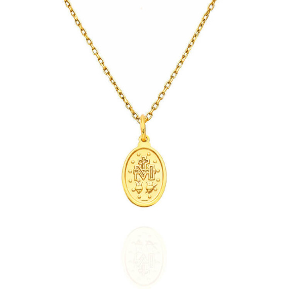 Złota zawieszka medalik 585 owalny Cudowny Medalik Maryja Komunia Bierzmowanie 1,5 cm