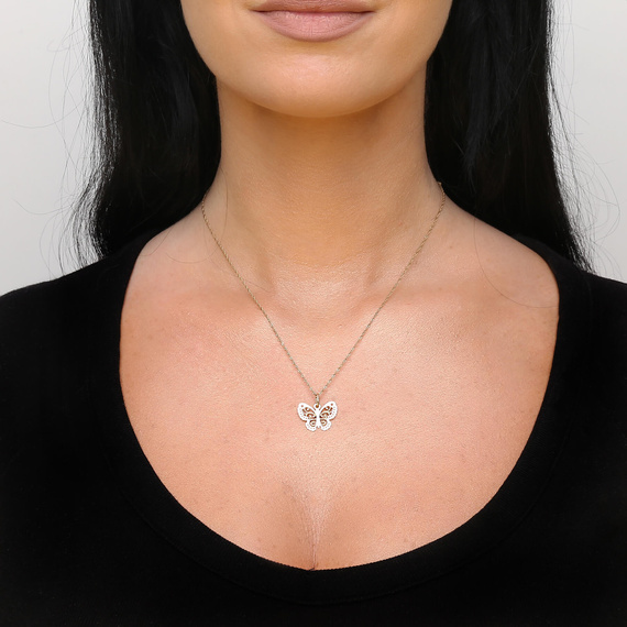 Złota zawieszka motyl 585 motylek ażurowy diamentowany 1,6 cm