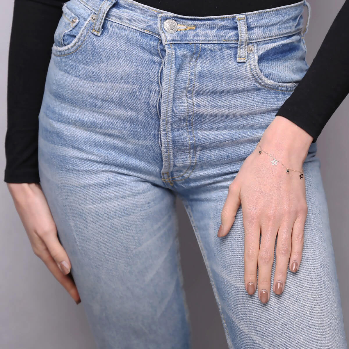 Złota bransoletka 585 gwiazdki i czarne cyrkonie 17-19 cm