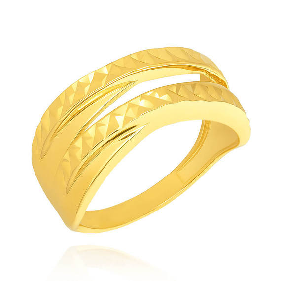 Złoty pierścionek 585 szeroki diamentowany nacinany