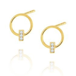 Złote kolczyki kółka 585 koła z cyrkoniami na sztyft