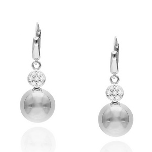 Złote kolczyki wiszące kulki bombki z cyrkoniami 585 angielskie zapięcie białe złoto