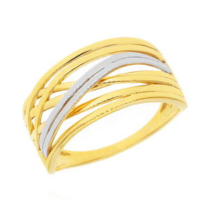 Złoty pierścionek szeroki 585 ażurowy białe i żółte złoto