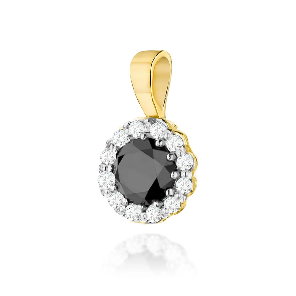 Złota zawieszka okrągła z diamentami 585 czarny brylant 0,50 ct białe diamenty 0,10 ct