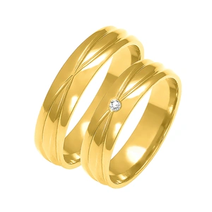 Obrączki ślubne para: złoto 585, tłoczenie, diament, 5 mm