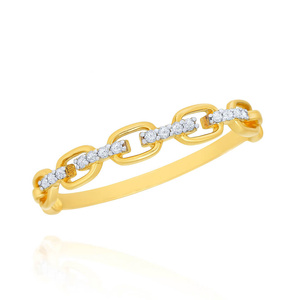 Złoty pierścionek ogniwa 585 spleciony białe cyrkonie