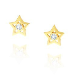 Złote kolczyki 585 małe gwiazdki z cyrkoniami wkrętki