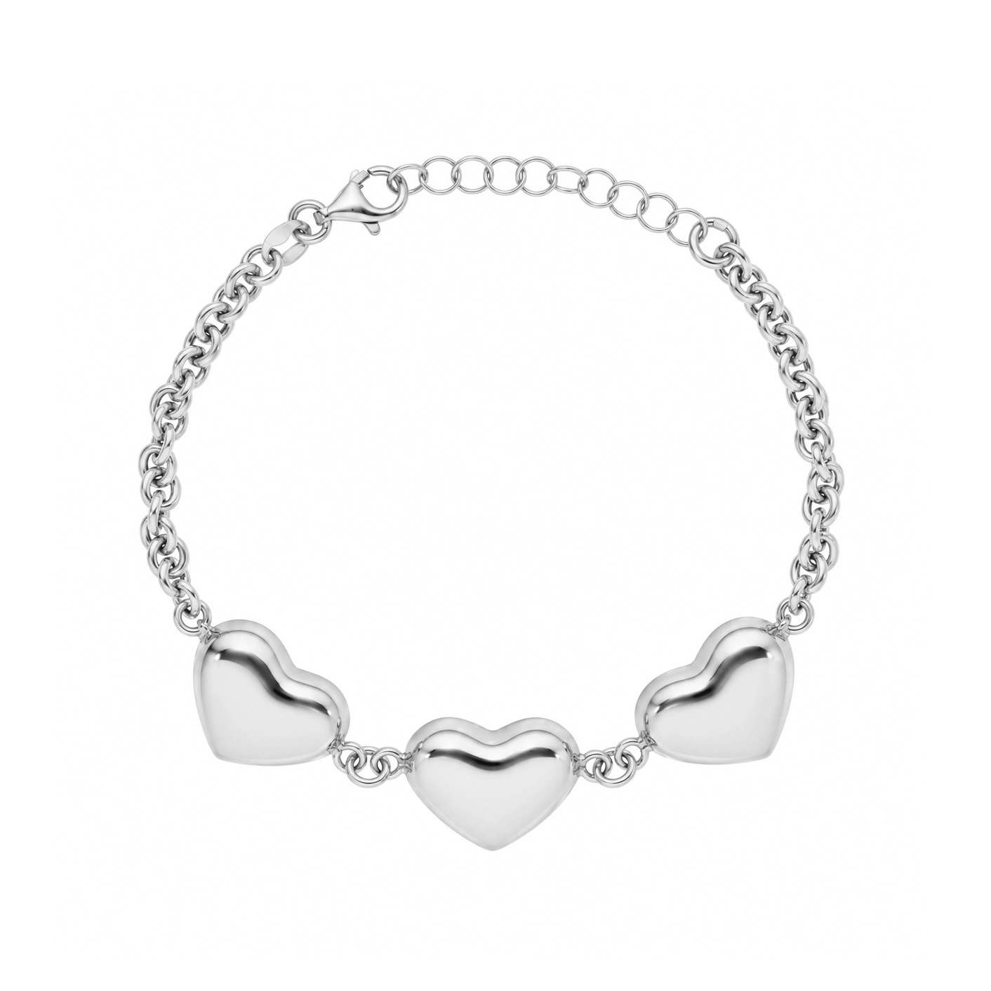 Srebrna bransoletka 925 trzy serca gładkie 20 cm