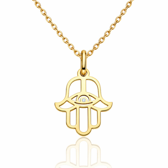 Złota zawieszka z brylantem 585 ażurowa Ręka Fatimy diament 1,7 cm