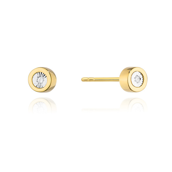 Złote kolczyki 585 okrągłe z diamentami 0,029 ct
