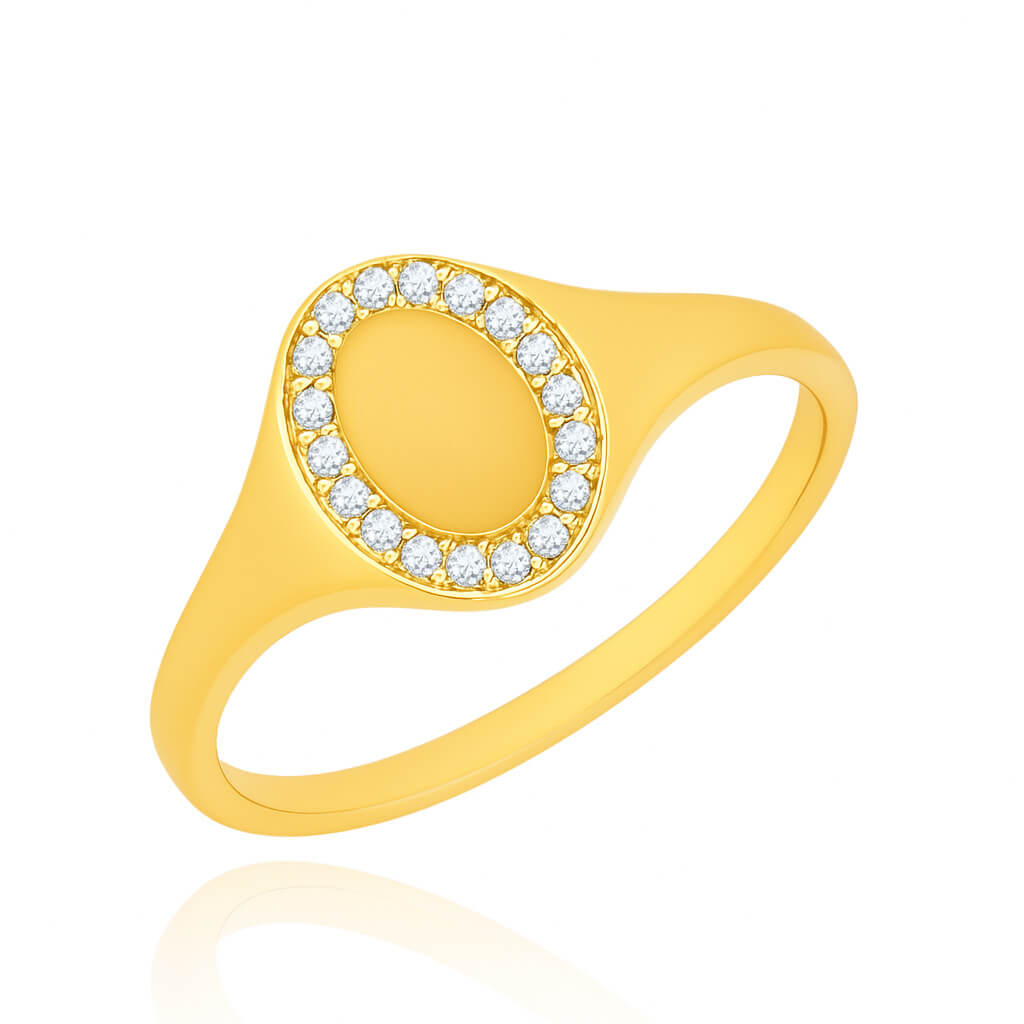 Złoty pierścionek 585 owalny białe cyrkonie