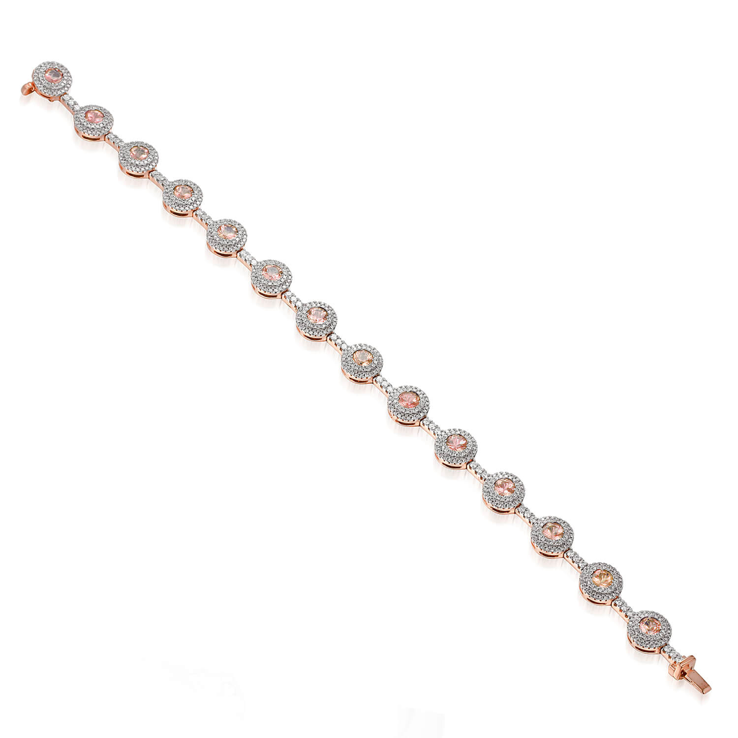 Złota bransoletka damska morganity 585 z diamentami 1,85 ct i morganitami 4,05 ct różowe złoto 18 cm