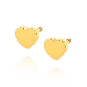 Złote kolczyki 585 gładkie serca wkrętki