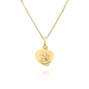 Złota zawieszka 585 medalik Anioł Stróż serce