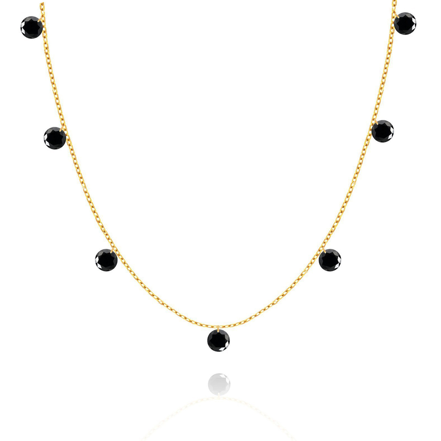 Naszyjnik złoty 585 czarne cyrkonie wiszące 7 cyrkonii 42 - 45 cm