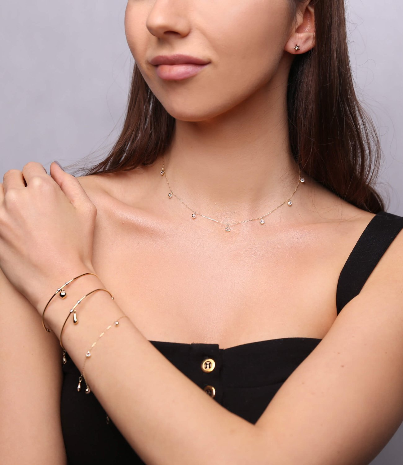 Bransoletka złota z cyrkoniami 585 białe cyrkonie 17-19 cm