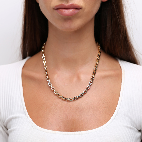 Złota naszyjnik damski 585 gruby łańcuch ankier cyrkonie