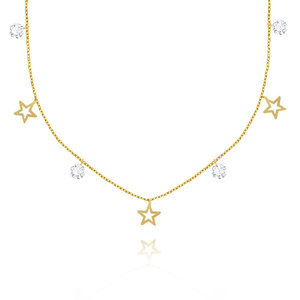 Złoty naszyjnik choker z gwiazdami 585 gwiazdki i białe cyrkonie 36-40 cm