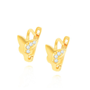 Złote kolczyki motylki 585 z cyrkoniami angielskie zapięcie 