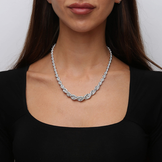 Srebrny naszyjnik korda 925 kolia szeroki splot warkocz długość 45 cm