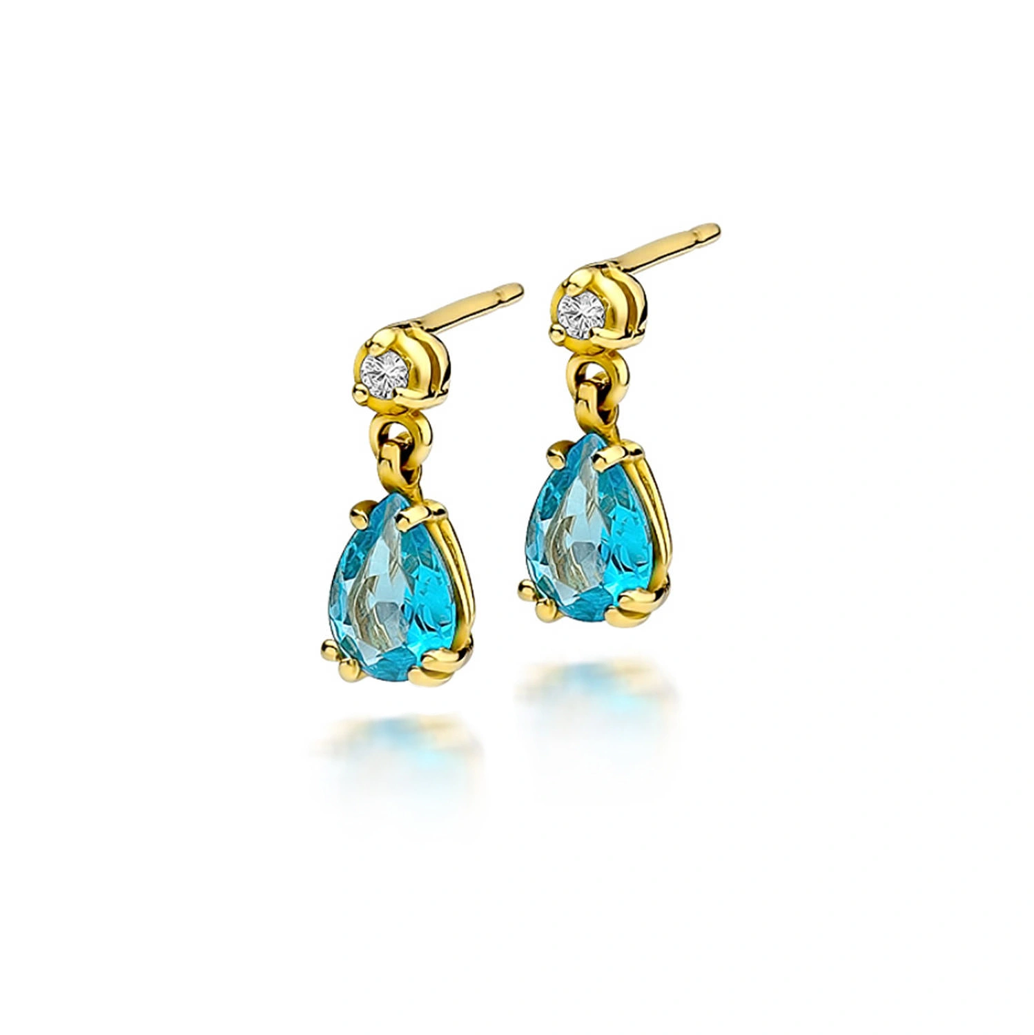 Złote kolczyki 585 łezki z topazem i diamentem 1,84 ct