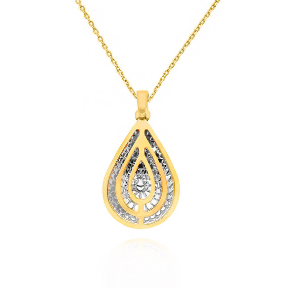 Złota zawieszka łezka 585 diamentowana 3D białe i żółte złoto