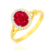 Złoty pierścionek z rubinem 585 owalny rubin diamenty naokoło