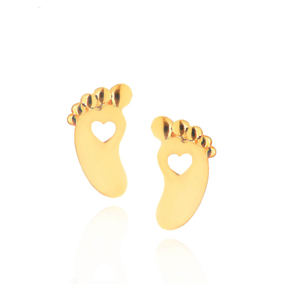 Złote kolczyki gładkie 585 stópki z sercem dla mamy 
