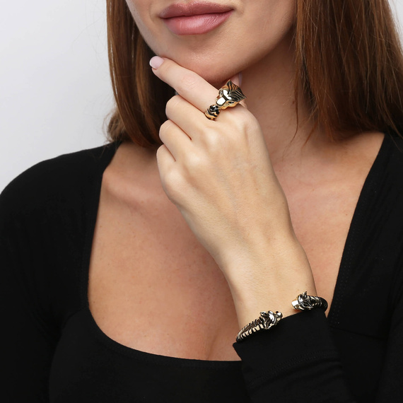 Złoty pierścionek duży tygrys 585 gepard lampart zielone oczy