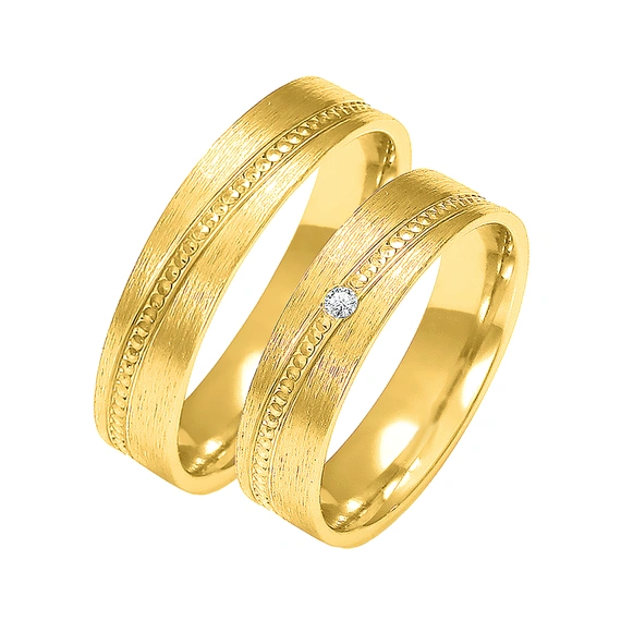 Obrączka ślubna męska: złoto 585, satynowana, tłoczenie, płaska, 5 mm