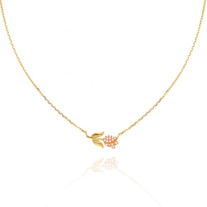 Złoty naszyjnik róża 585 kwiatek diamentowany różowe cyrkonie 42-45 cm