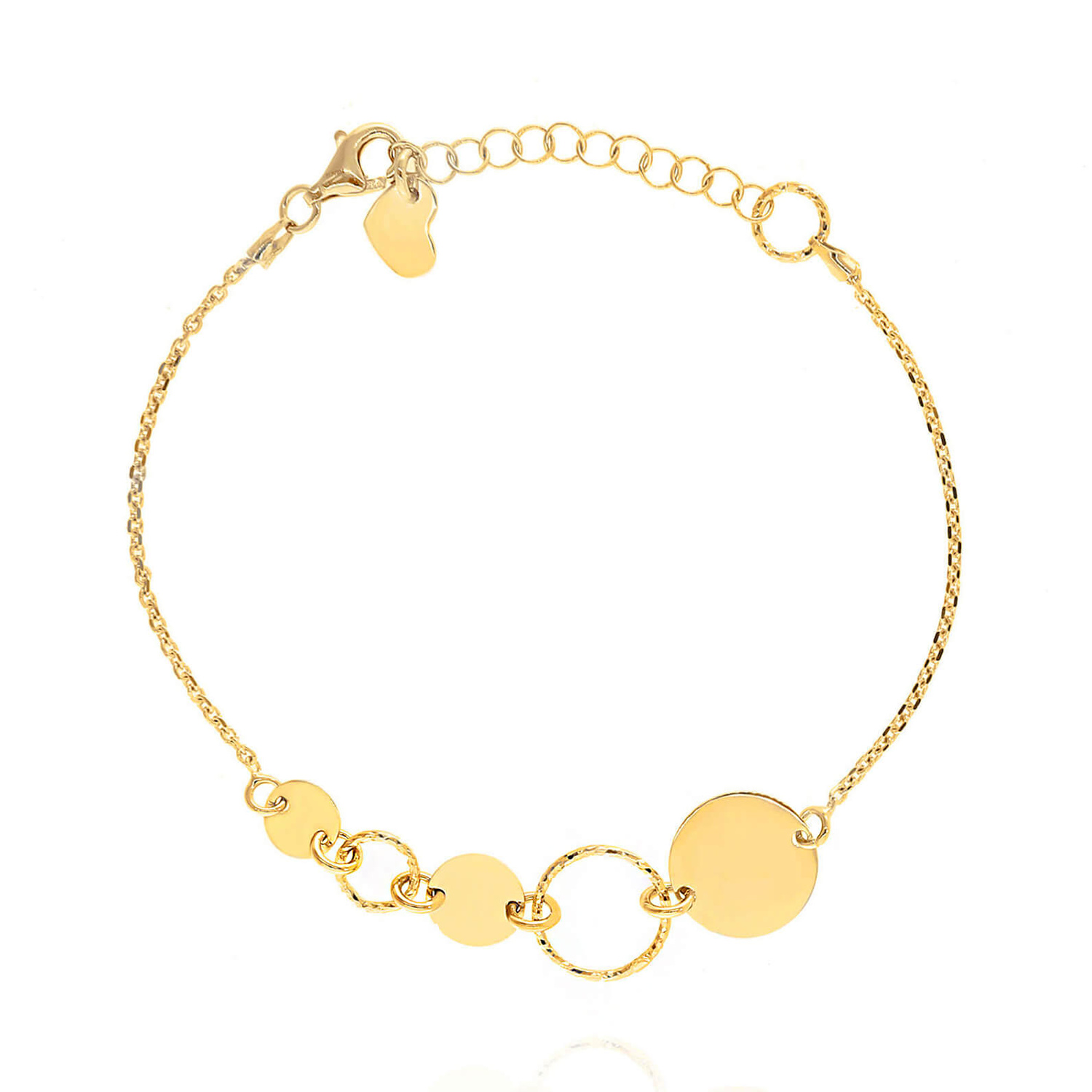 Srebrna pozłacana bransoletka połączone koła 925 ankier długość 17-20 cm