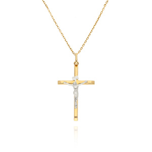 Złota zawieszka krzyż 585 Jezus ukrzyżowany Komunia Bierzmowanie