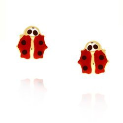 Złote kolczyki biedronki 585 dla dziewczynki na sztyft