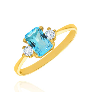 Złoty pierścionek z topazem 585 topaz oktagon 0,75 ct diamenty 0,095 ct 