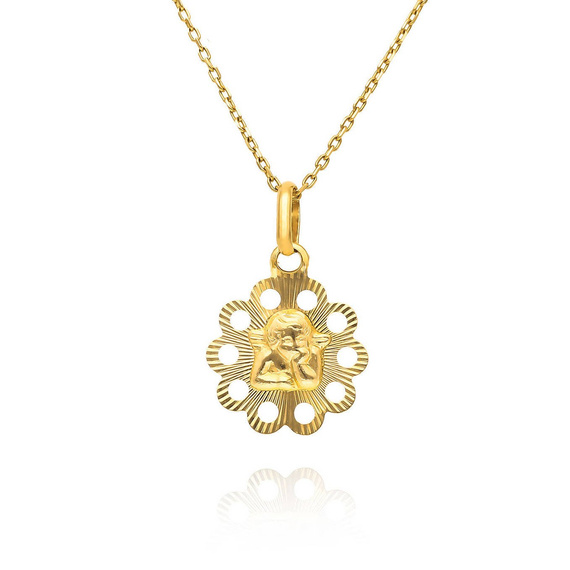 Złoty medalik aniołek ażurowy 585 Anioł Rafaela Komunia Chrzest